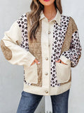 Leopard Waffle Quilted Patchwork Button Front Jacket in Camel, view 3