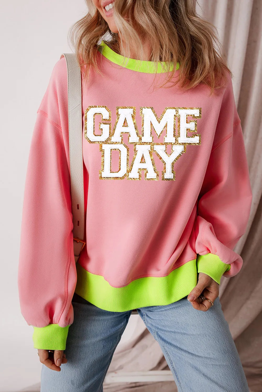 Letter Graphic Round Neck Long Sleeve Sweatshirt - Lilixa.store