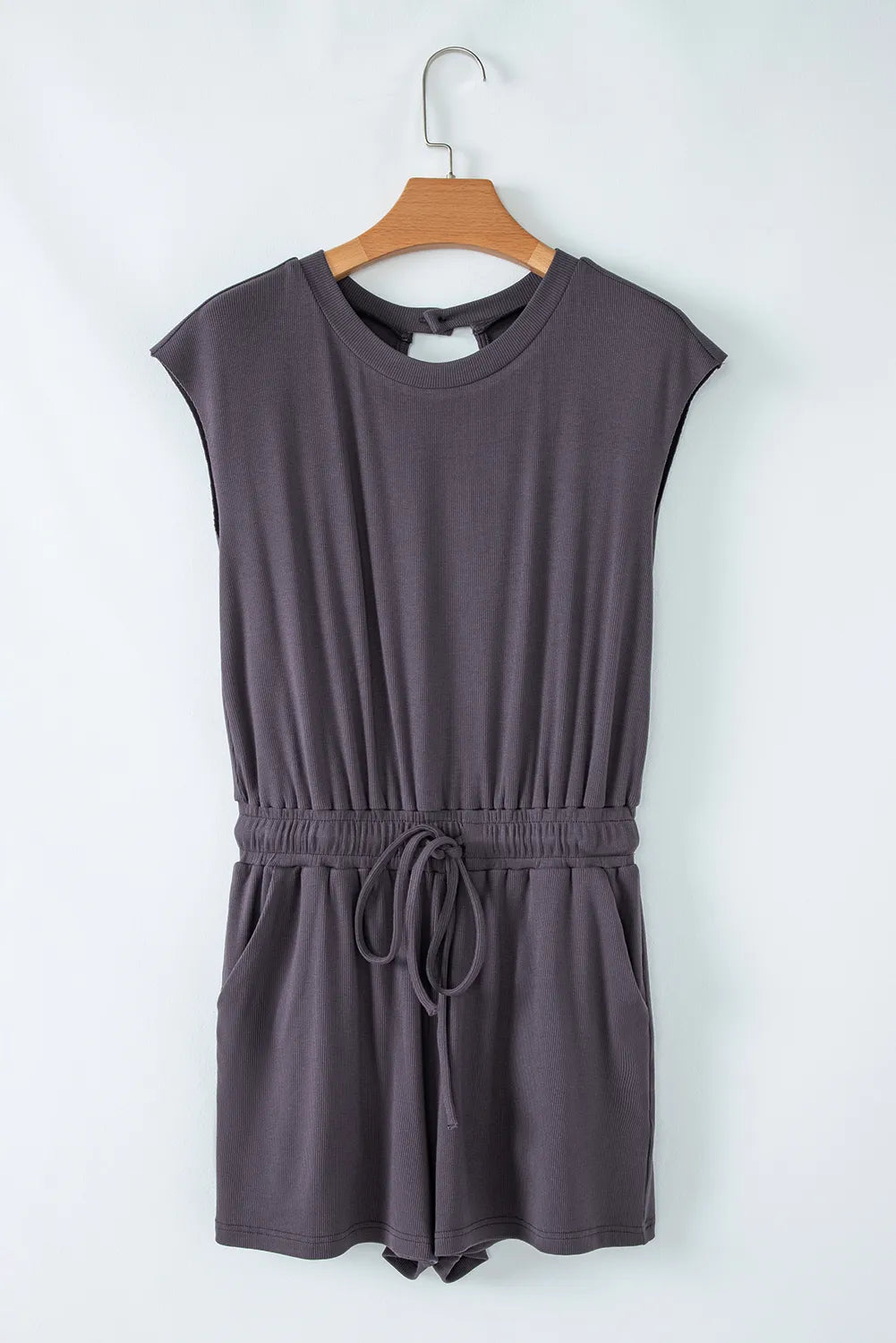 Knit Open Back Cap Sleeve Drawstring Romper - Lilixa.store