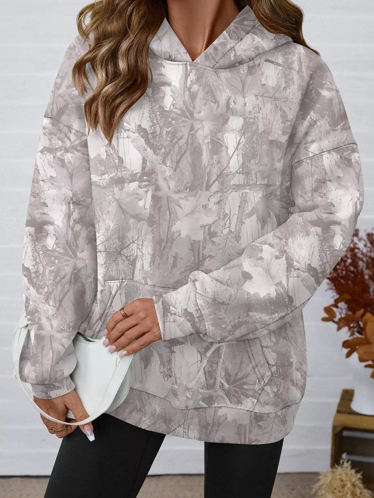 Printed Kangaroo Pocket Oversized Hoodie - Lilixa.store