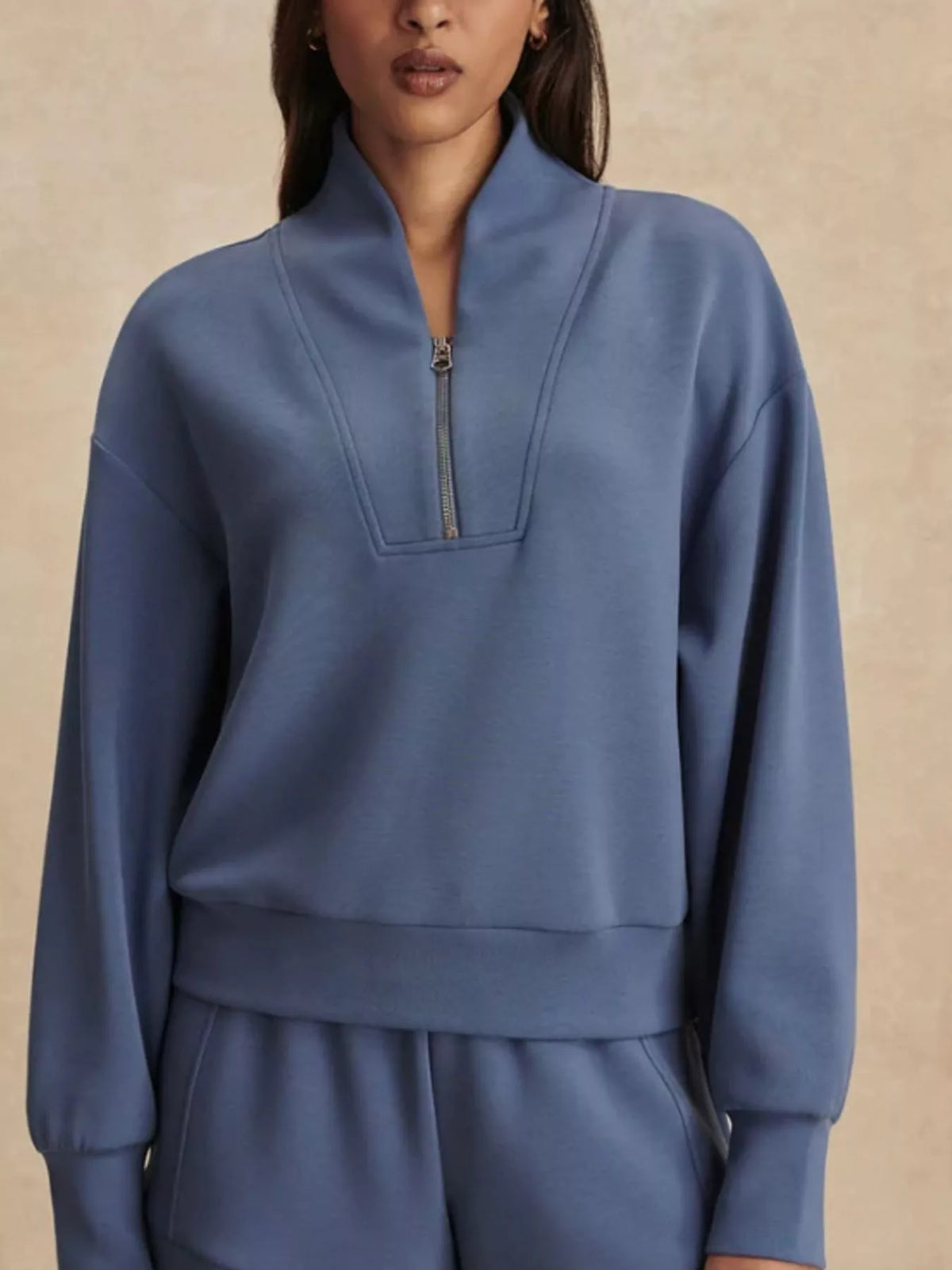 Quarter-Zip Sweatshirt and Wide-Leg Pants Set - Lilixa.store