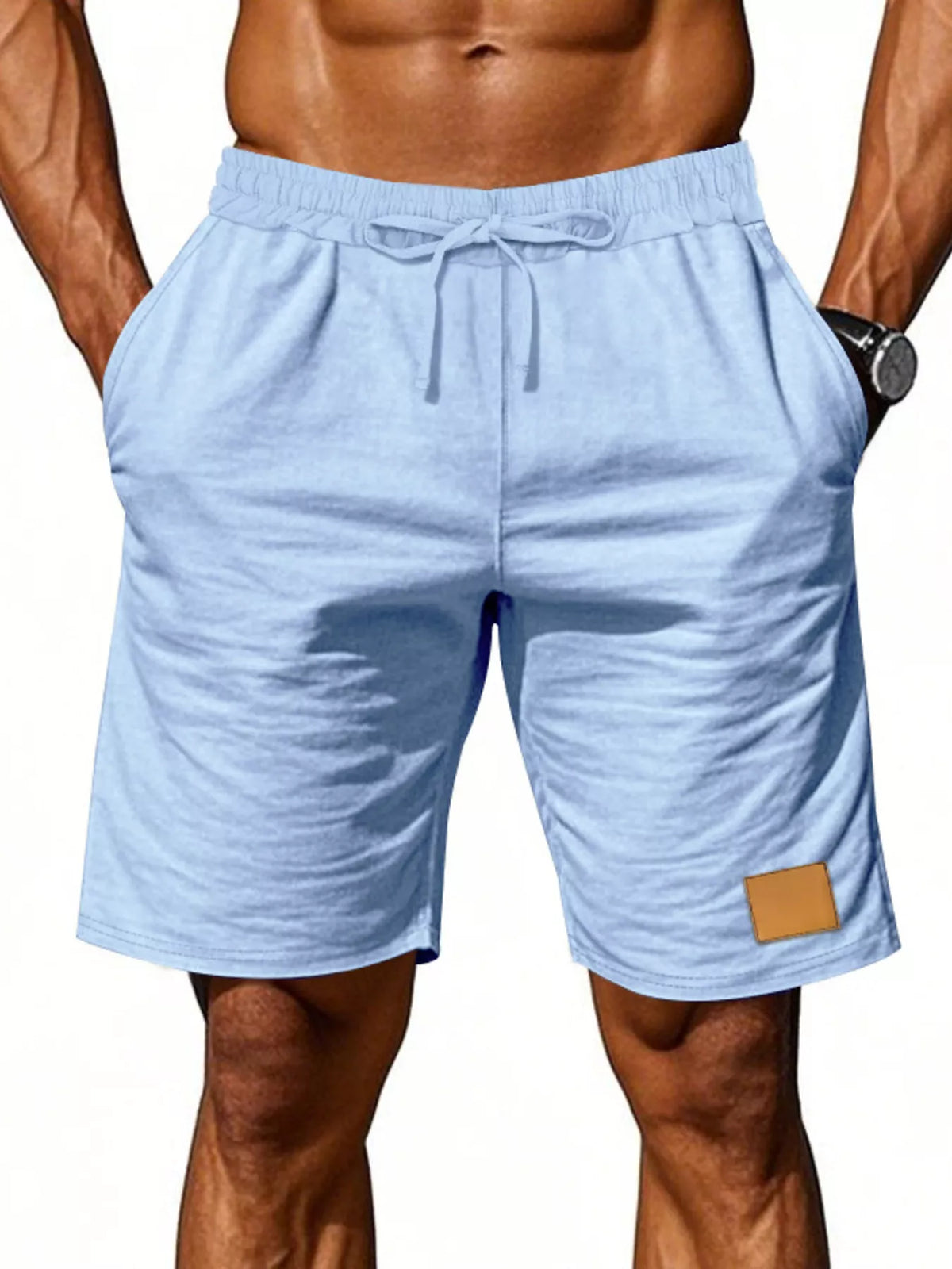 Men's Full Size Casual Drawstring Shorts Plus Size in Light Blue