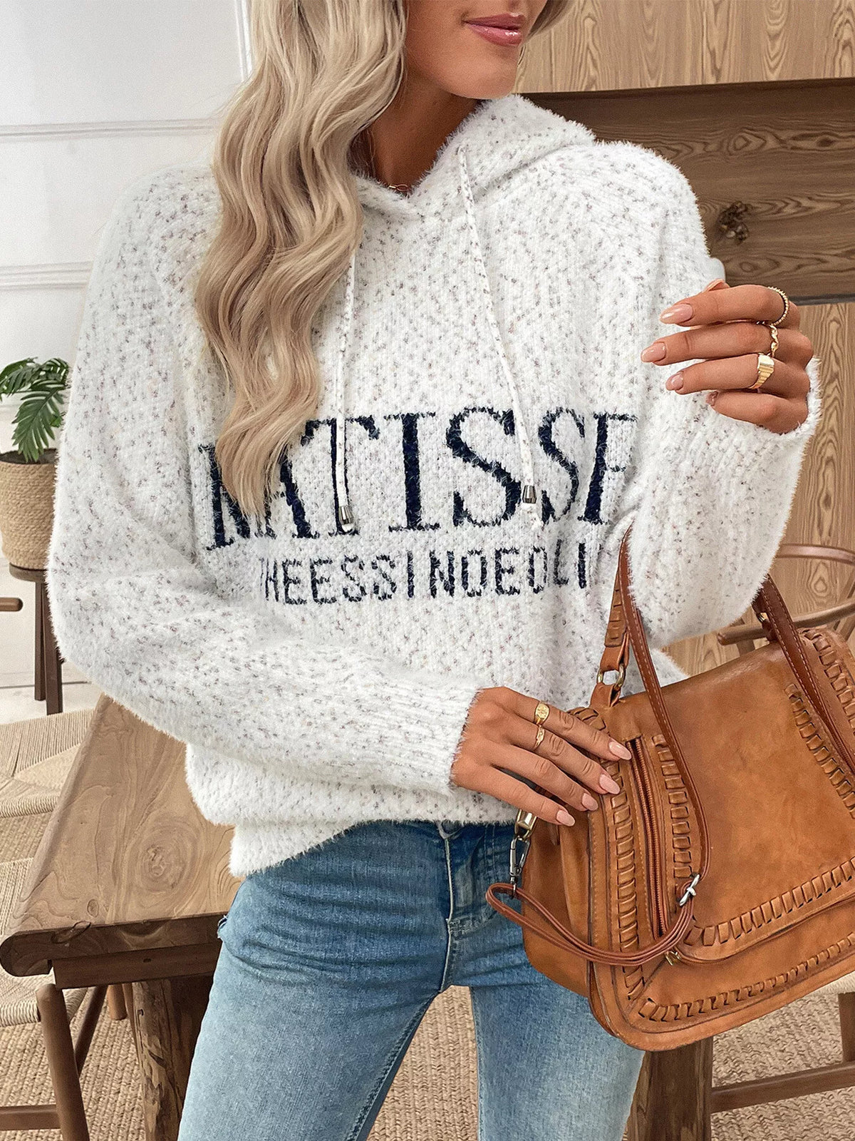 Fuzzy Letter Graphic Hooded Sweater