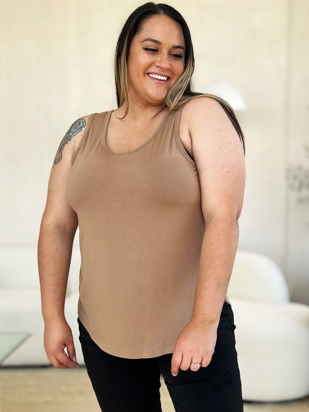 Basic Bae Full Size Round Neck Curved Hem Tank - Lilixa.store
