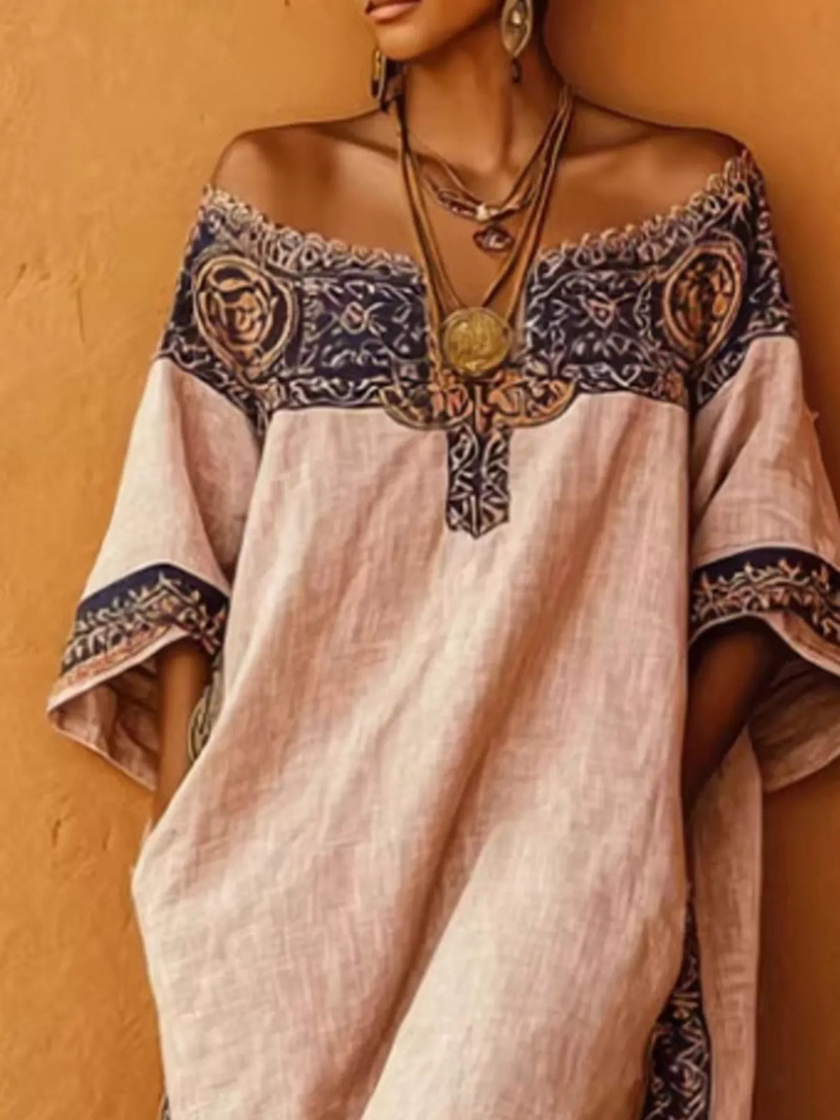 Full Size Off-Shoulder Printed Midi Dress Plus Size