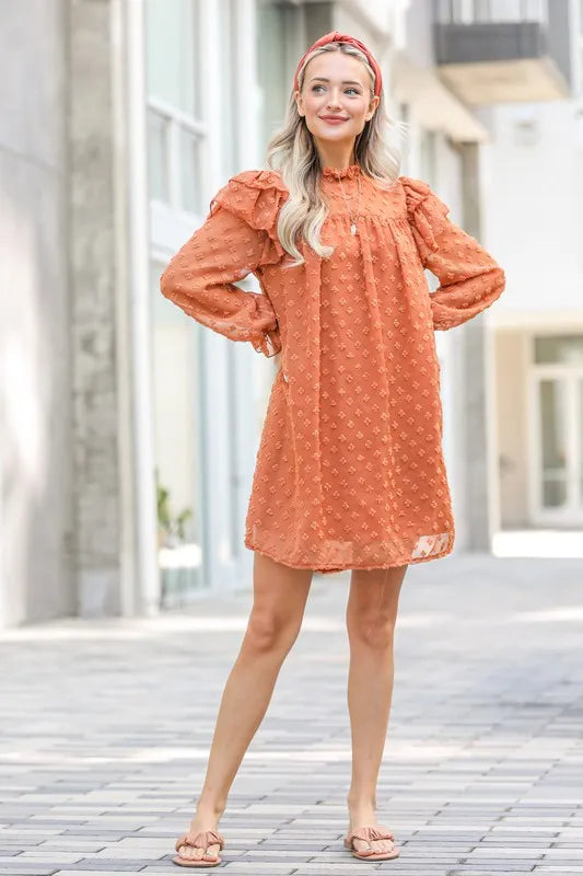 And The Why Lovely Ruffle Shoulder with Textured Woven Dress - Lilixa.store