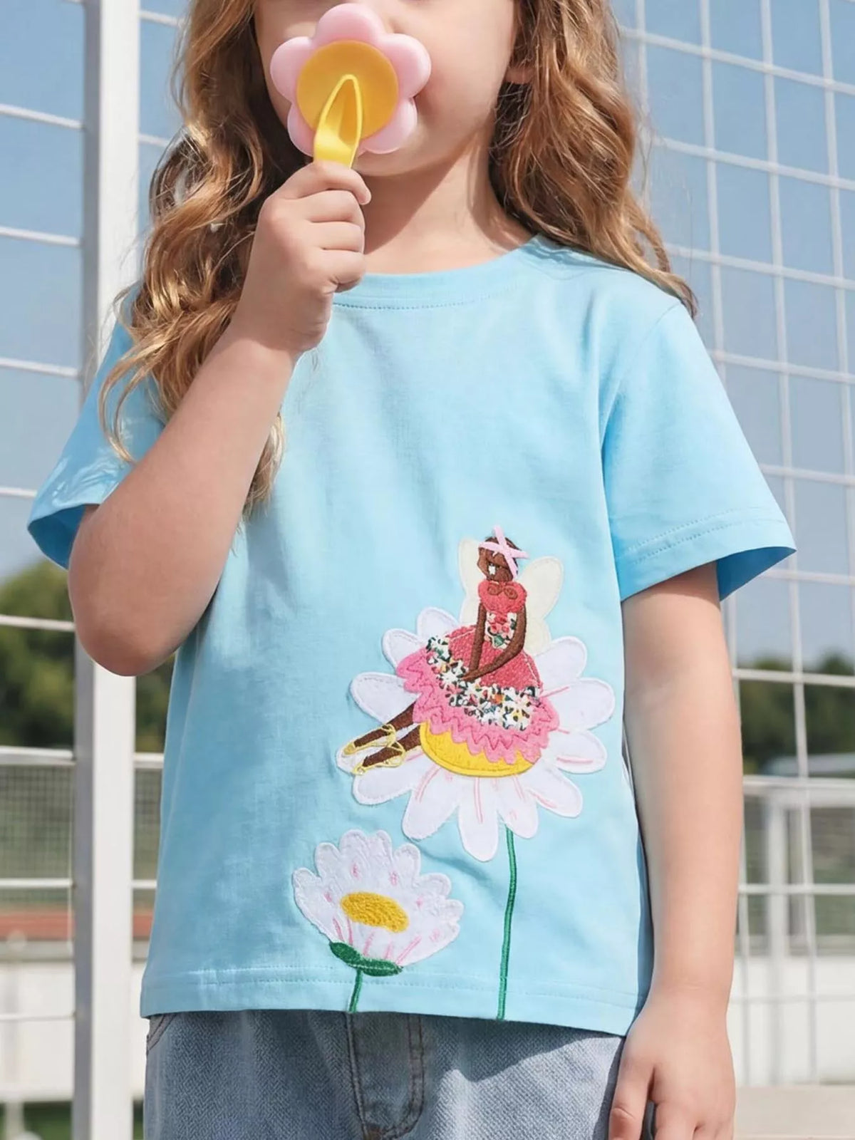 Children's Fairy and Flower Embroidered Short Sleeve T-Shirt - Lilixa.store