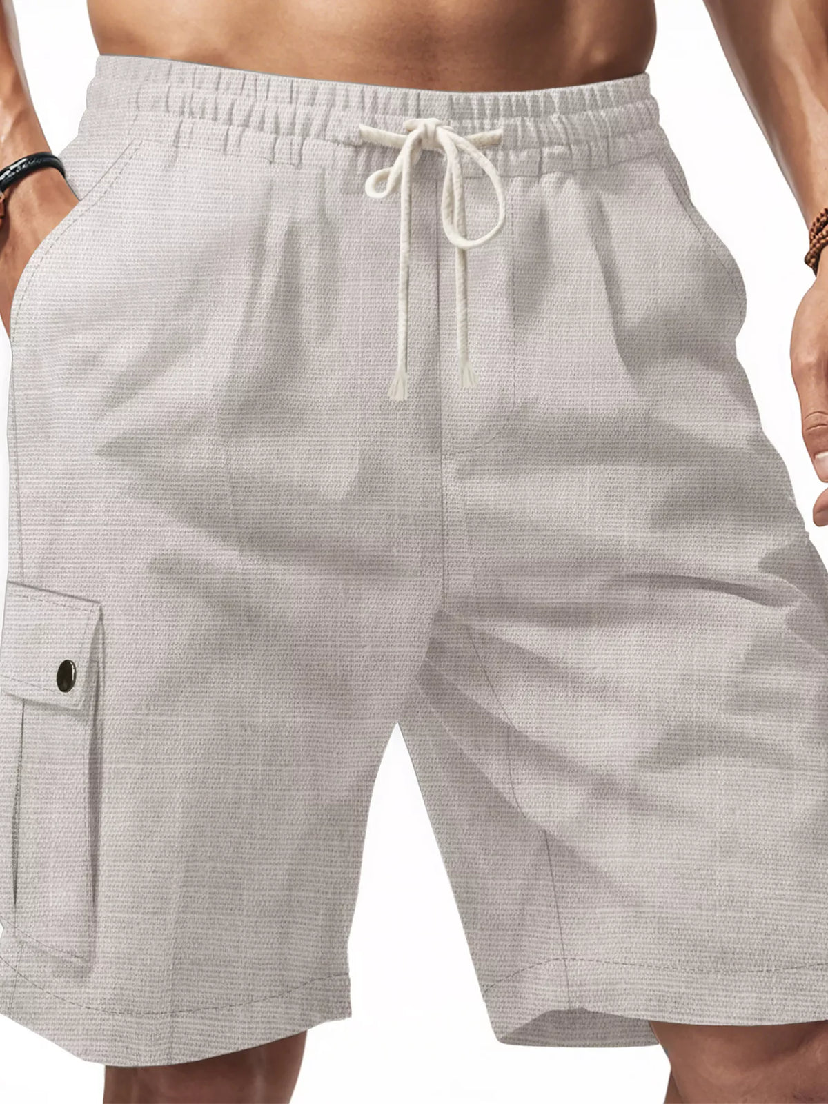 Men's Full Size Casual Drawstring Cargo Shorts Plus Size in Light Gray