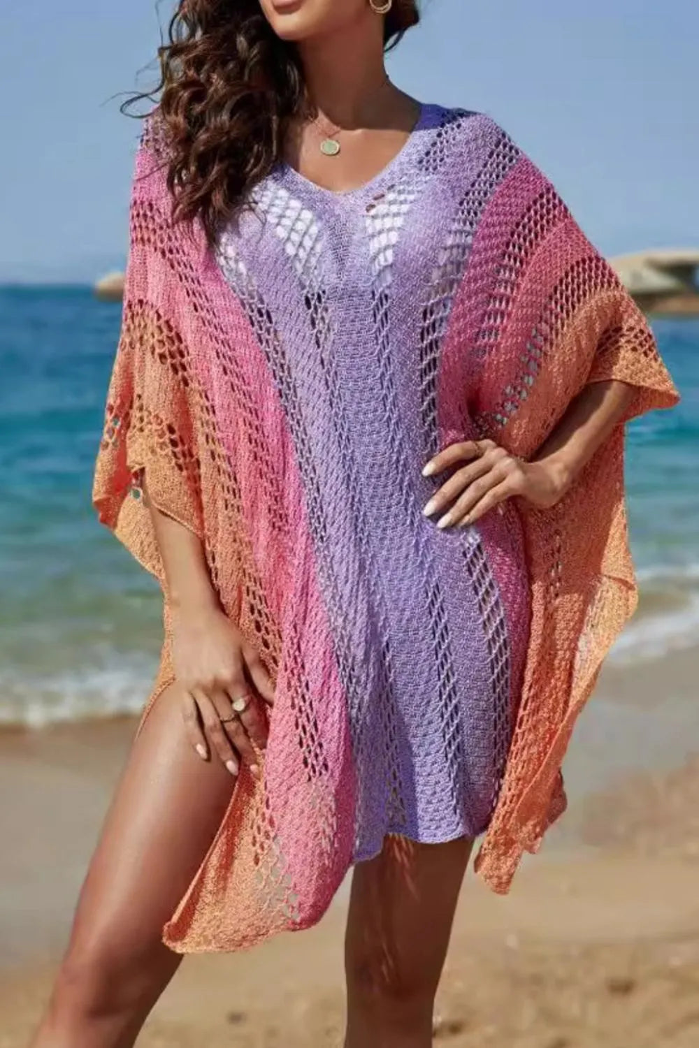 Rainbow Gradient Crochet Cover-Up in Multicolor