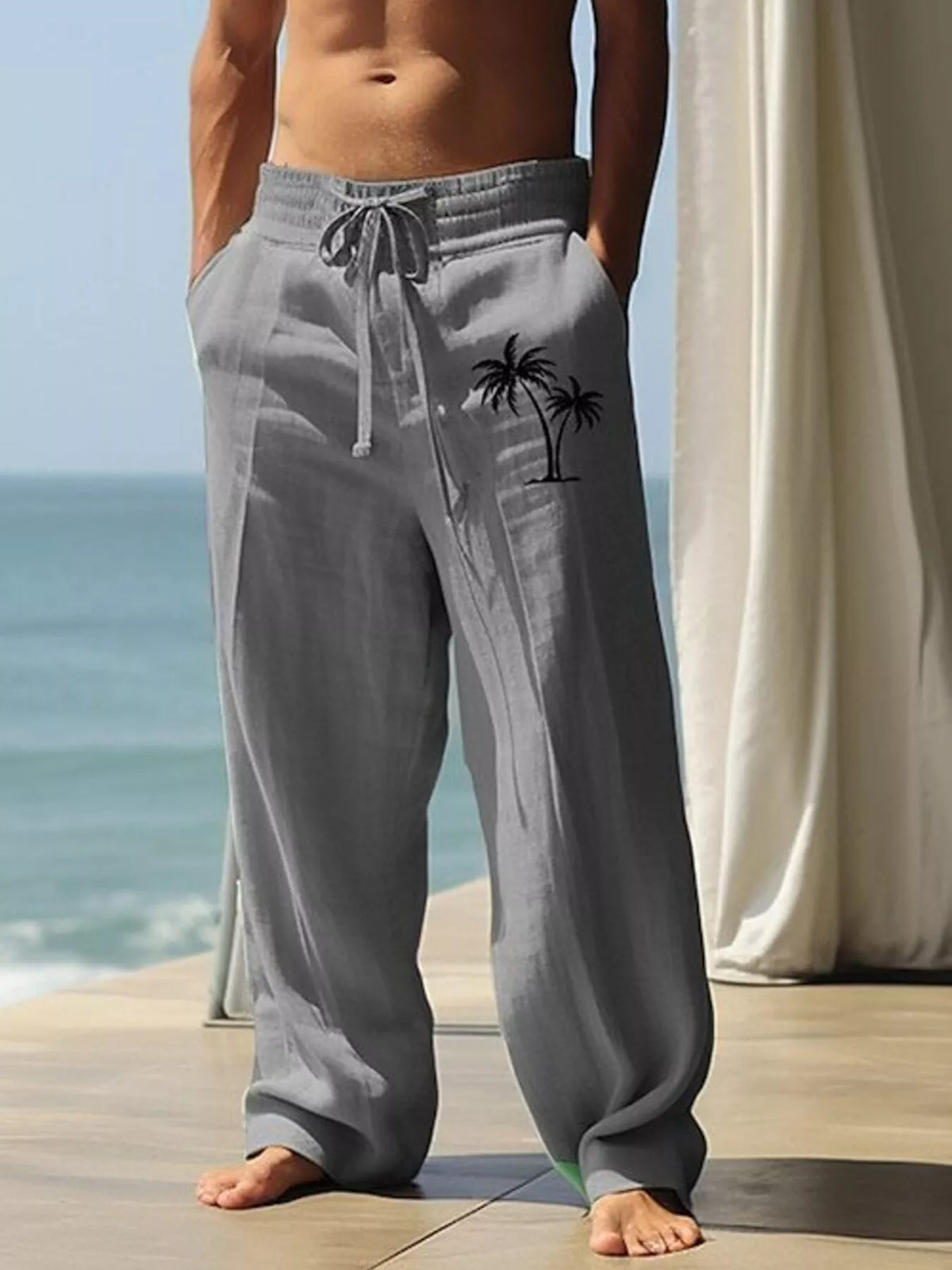 Men's Full Size  Palm Tree Wide Leg Pants Set Plus Size