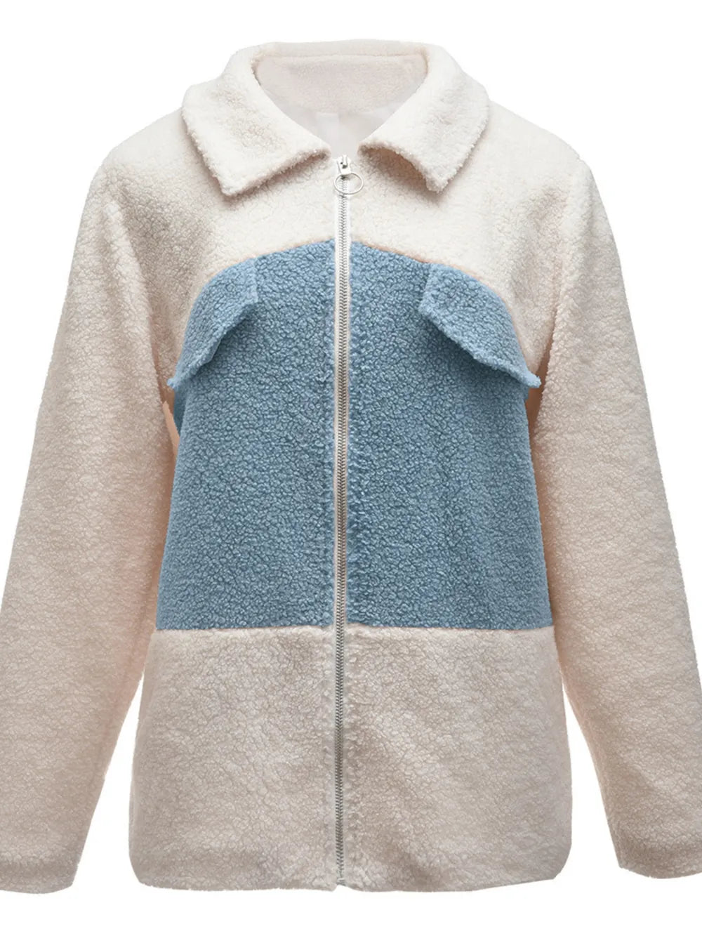 Ivy Lane Plush Contrast Zip Up Coat, view 4