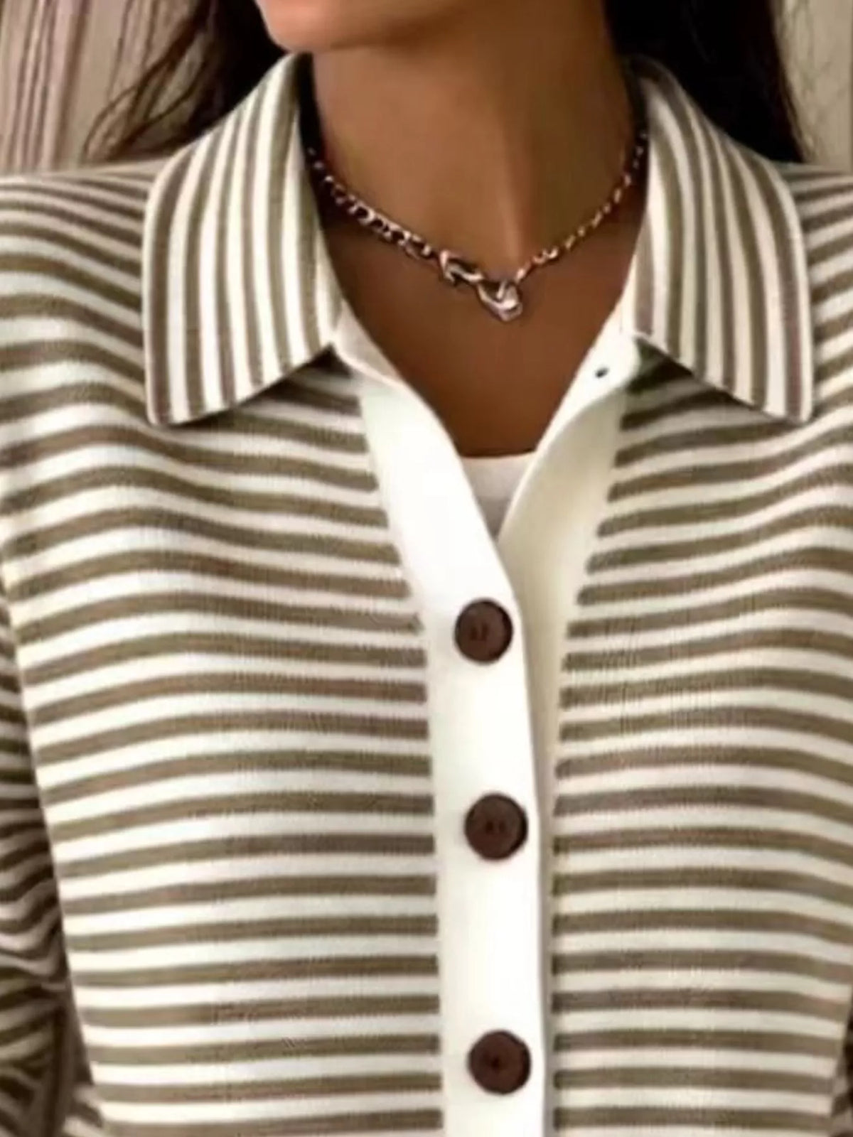 Full Size Striped Button-Down Knit Cardigan Plus Size - Lilixa.store