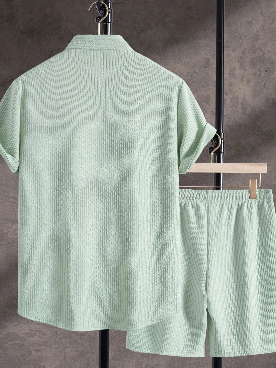 Men's Ribbed Short Sleeve Shirt and Shorts Set in Green, view 2