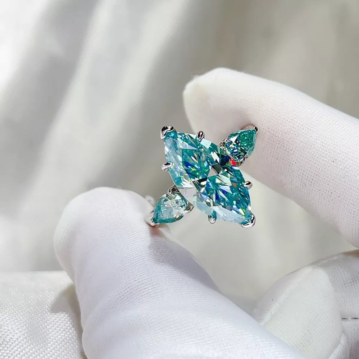 6 Carat 925 Sterling Silver Moissanite Ring in Teal, view 4