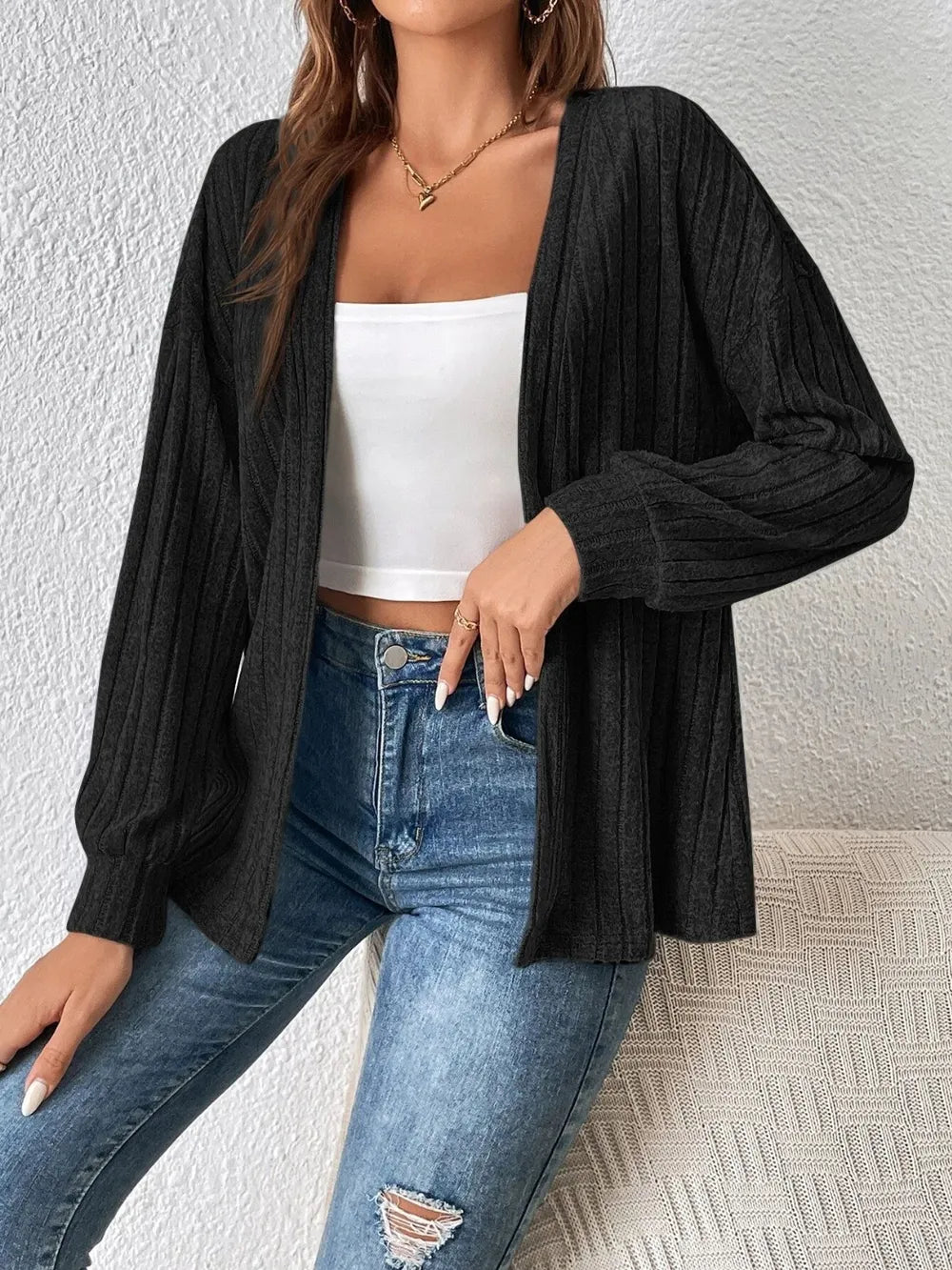 Open Front Long Sleeve Cardigan - Lilixa.store