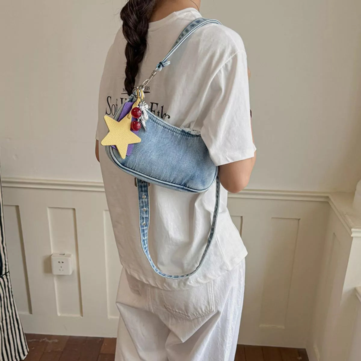 Star Charm Denim Shoulder Bag - Lilixa.store