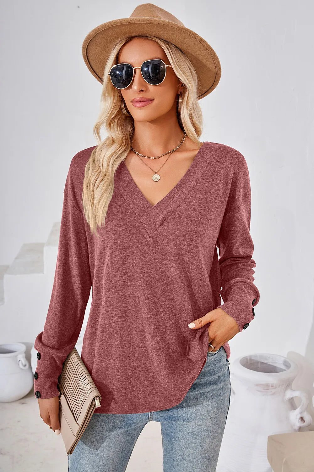 V-Neck Dropped Shoulder T-Shirt - Lilixa.store