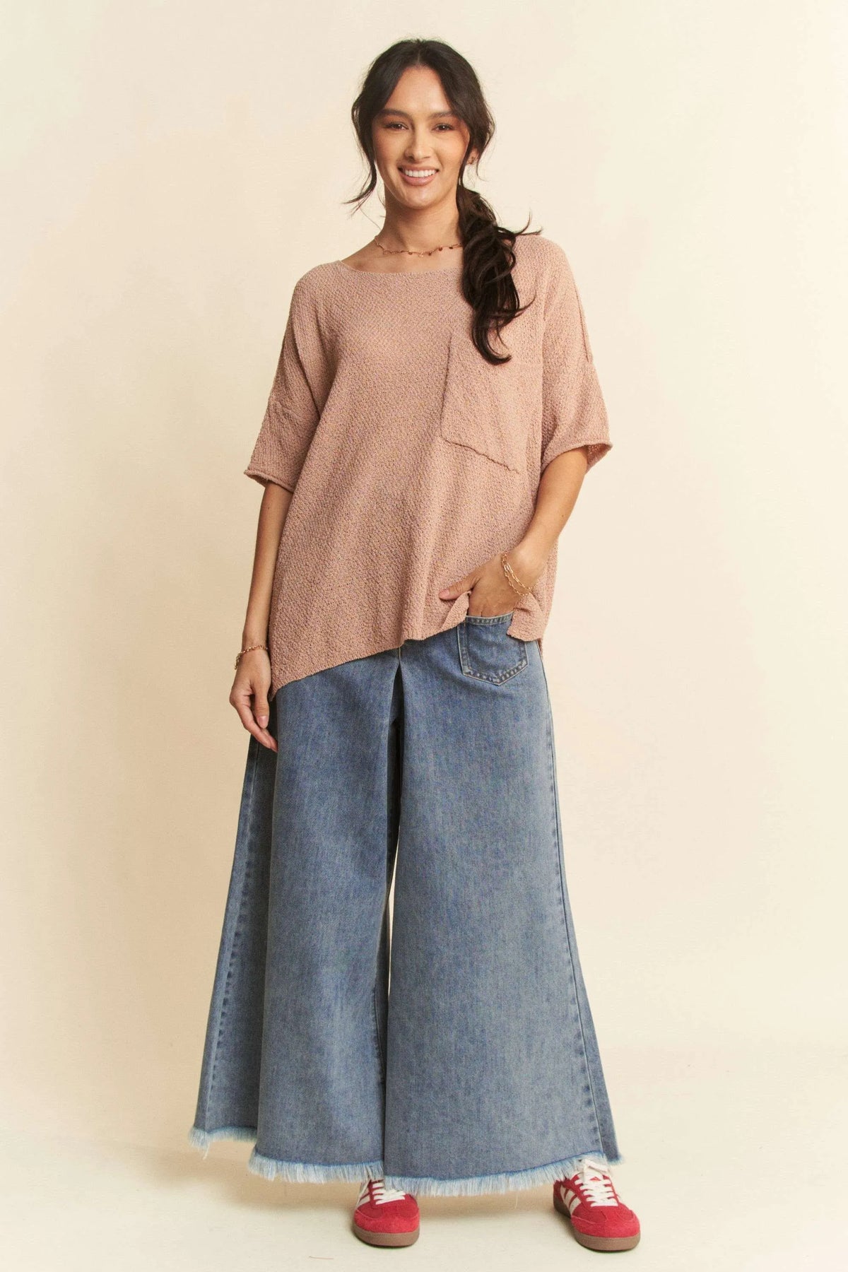 Davi & Dani Patch Pocket Wide Leg Culotte Jeans - Lilixa.store