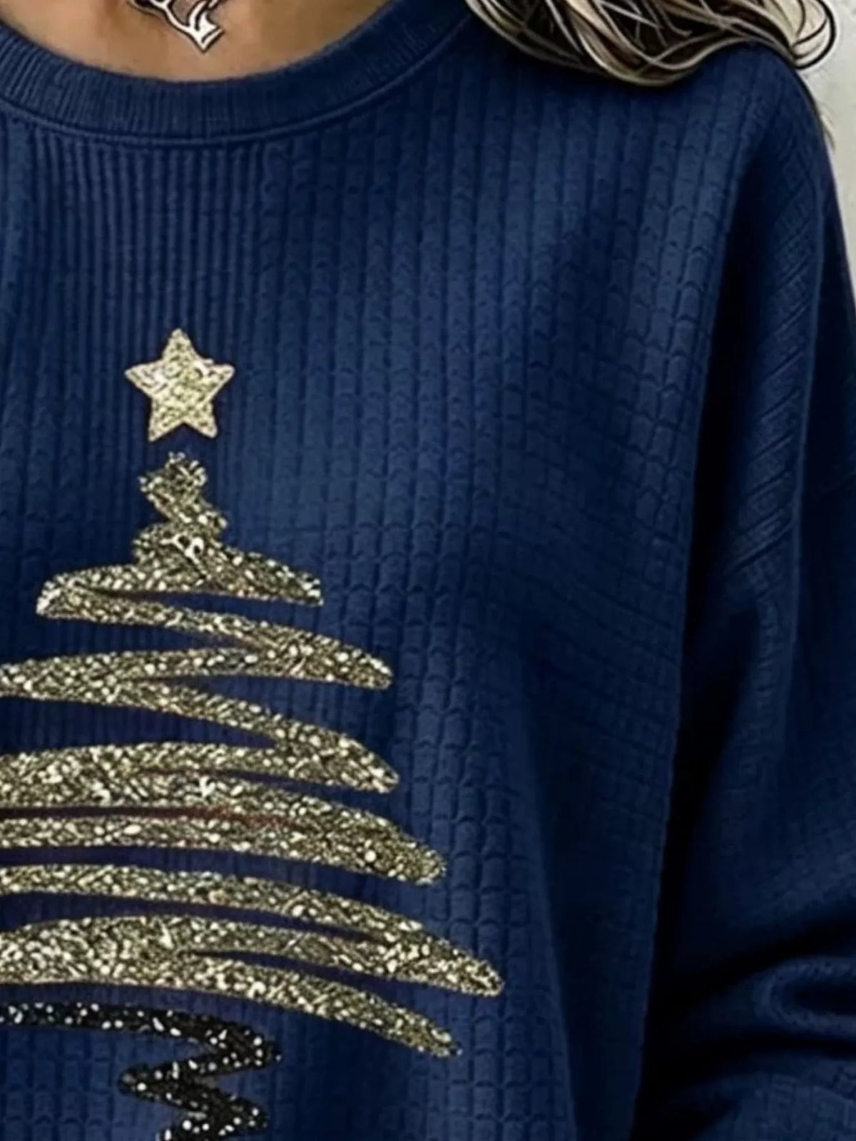 Full Size Festive Christmas Tree Graphic Ribbed Sweatshirt Plus Size, view 2