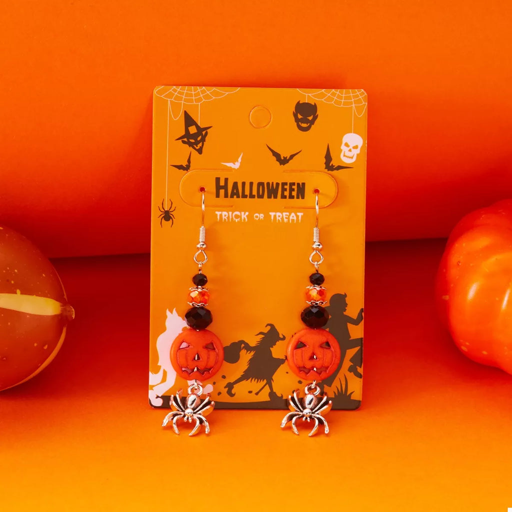 Halloween Spider Pumpkin Drop Earrings - Lilixa.store