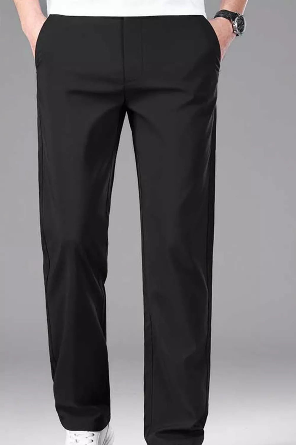 Men's Plus Size Casual Stretch Straight-Leg Pants in Black