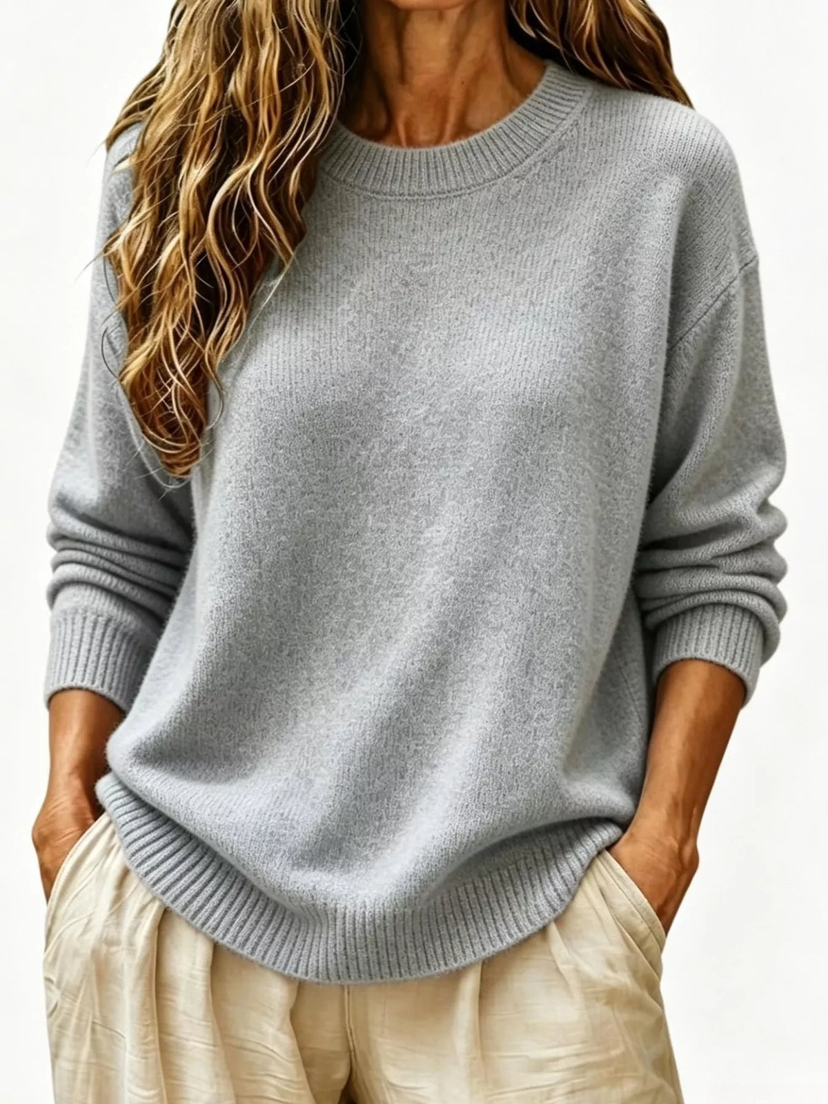 Full Size Round Neck Dropped Shoulder Sweater Plus Size - Lilixa.store