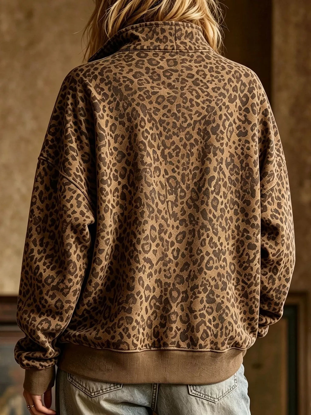 Leopard Half Zip Oversized Sweatshirt - Lilixa.store