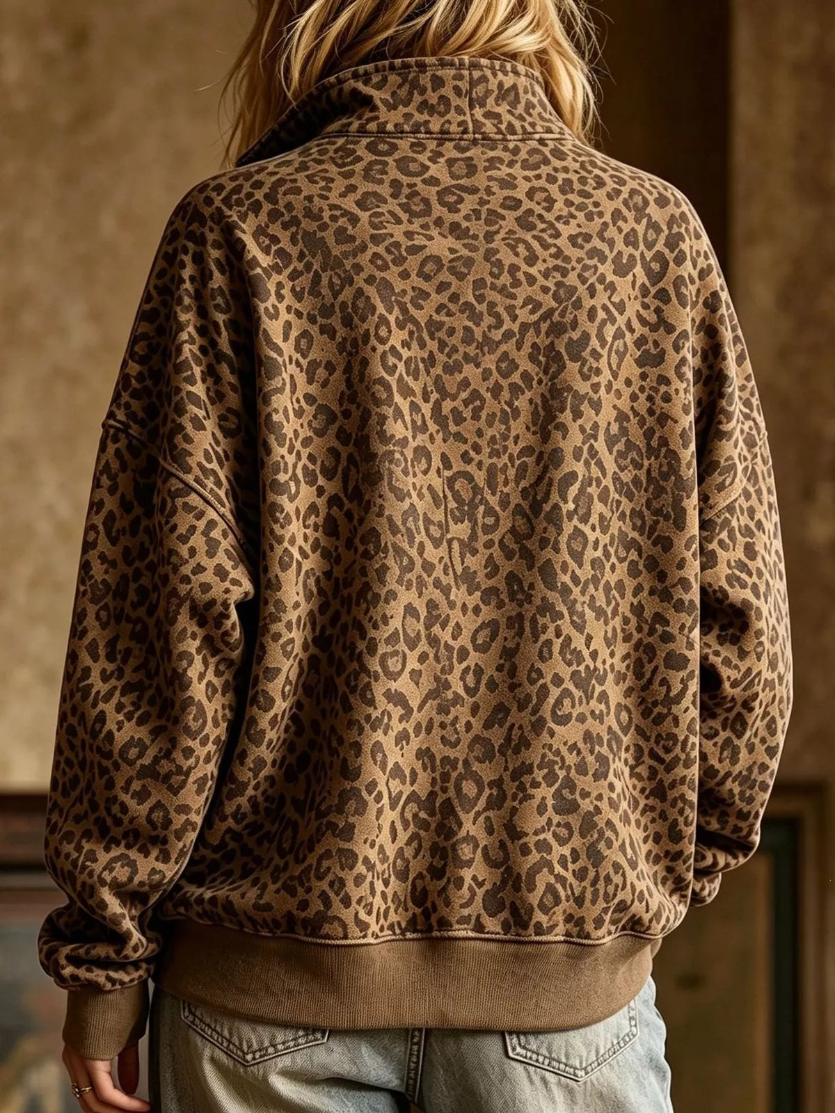 Leopard Half Zip Oversized Sweatshirt - Lilixa.store