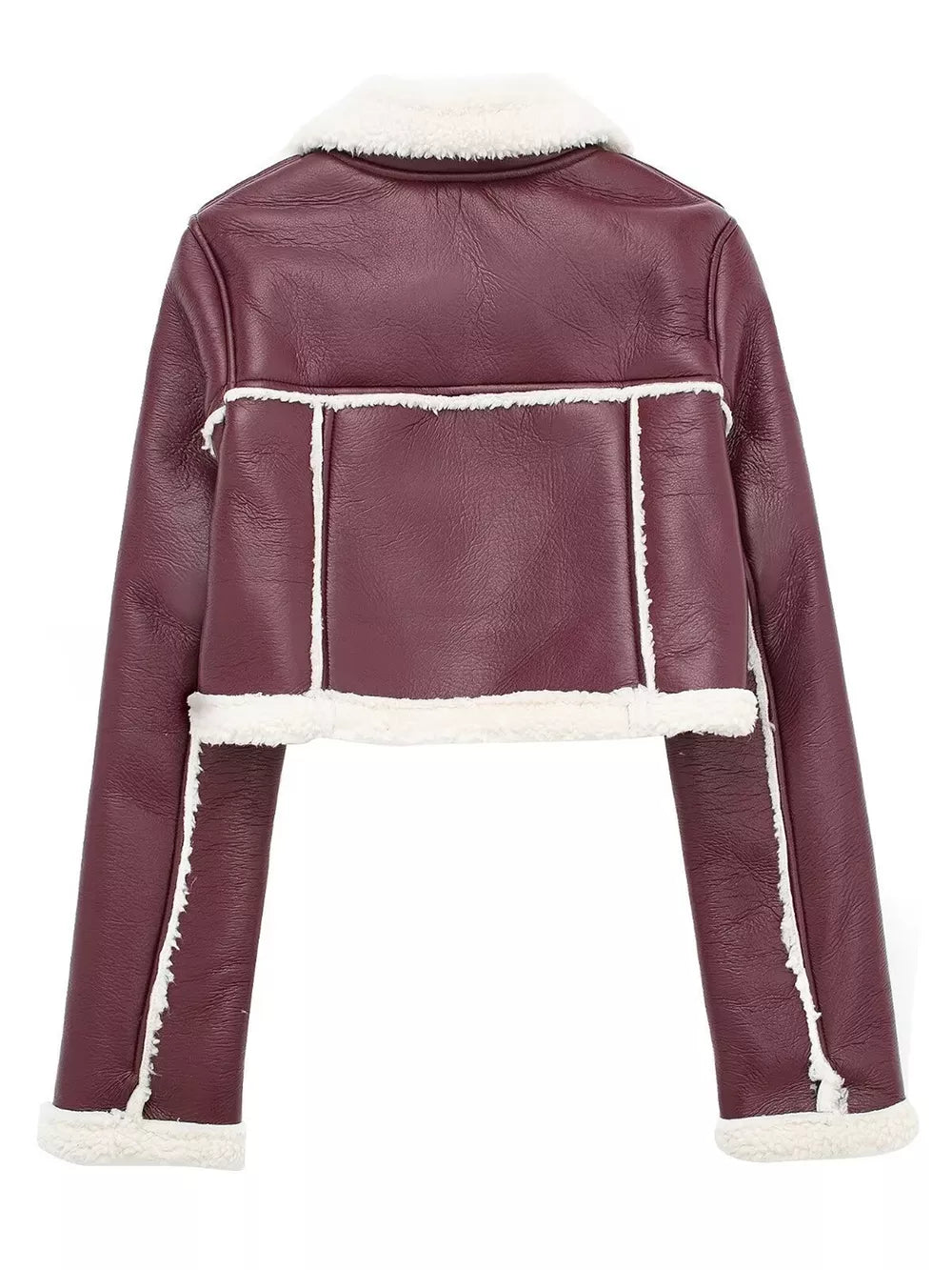 Collared Neck Long Sleeve Plush Cropped Jacket, view 17