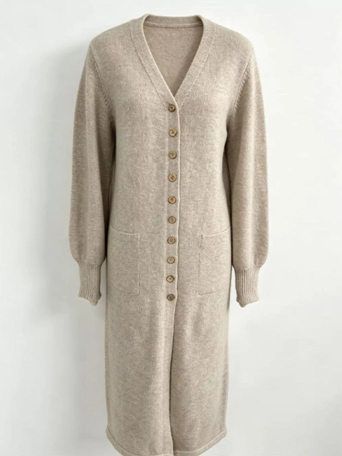 Button Front Long Sleeve Sweater Dress - Lilixa.store