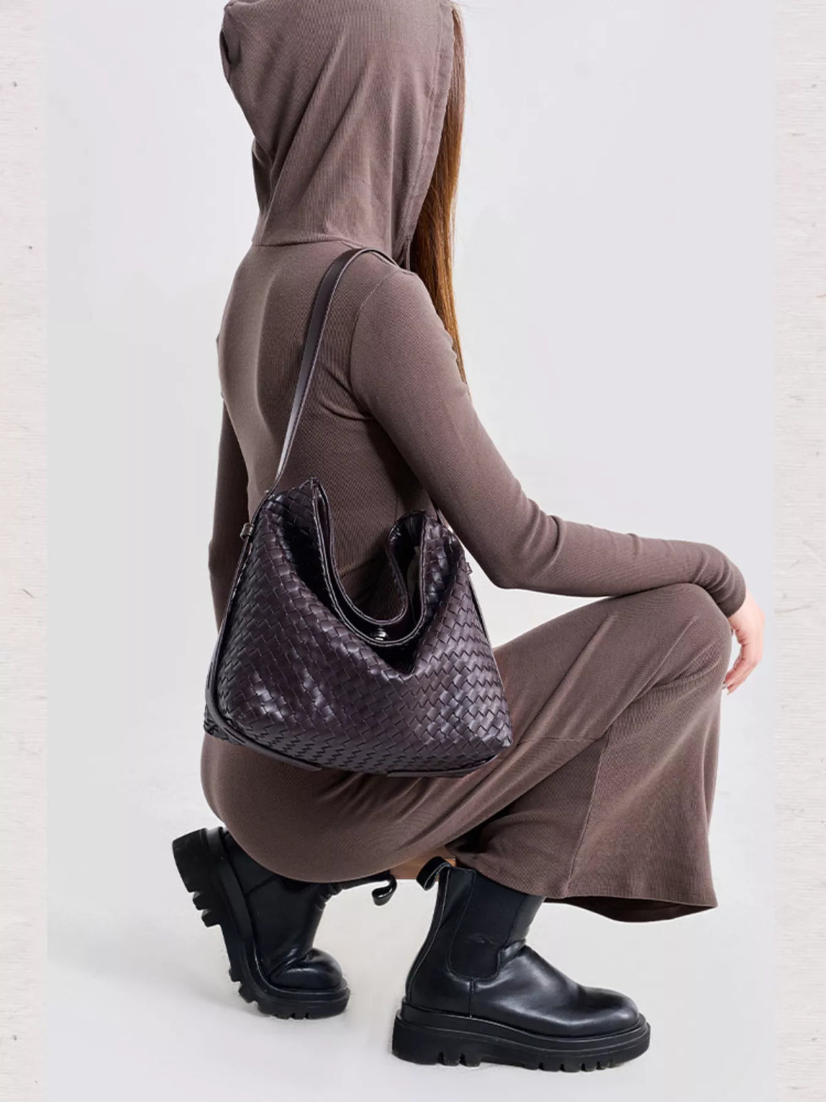 Woven Leather Hobo Shoulder Bag