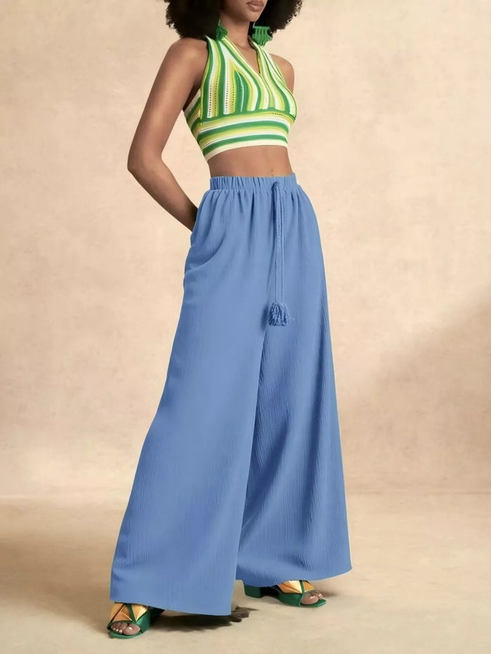 High-Waisted Wide-Leg Pants in Sky Blue