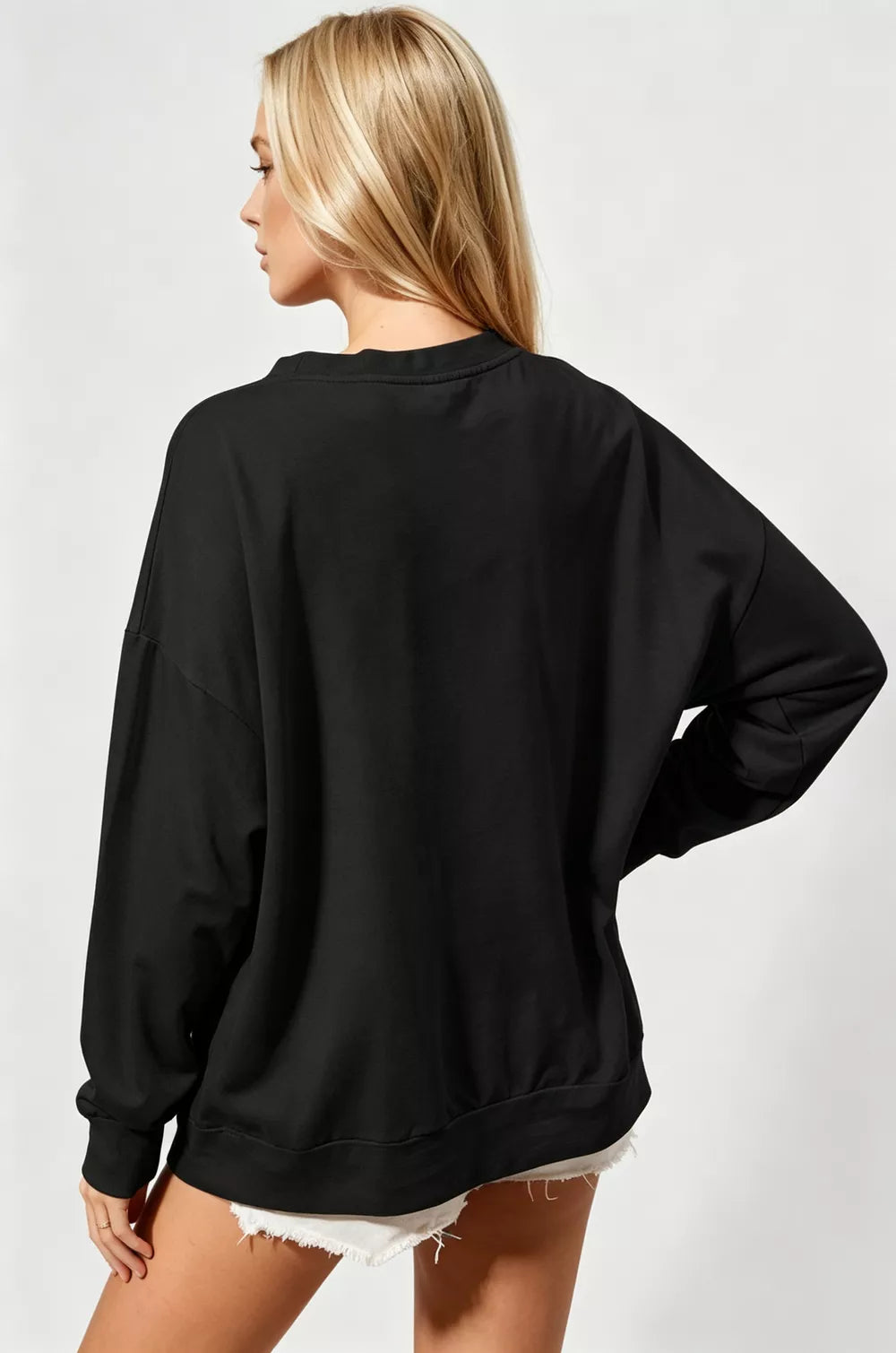 Double Take Oversized Sequin Nutcracker Long Sleeve Crewneck Sweatshirt - Lilixa.store