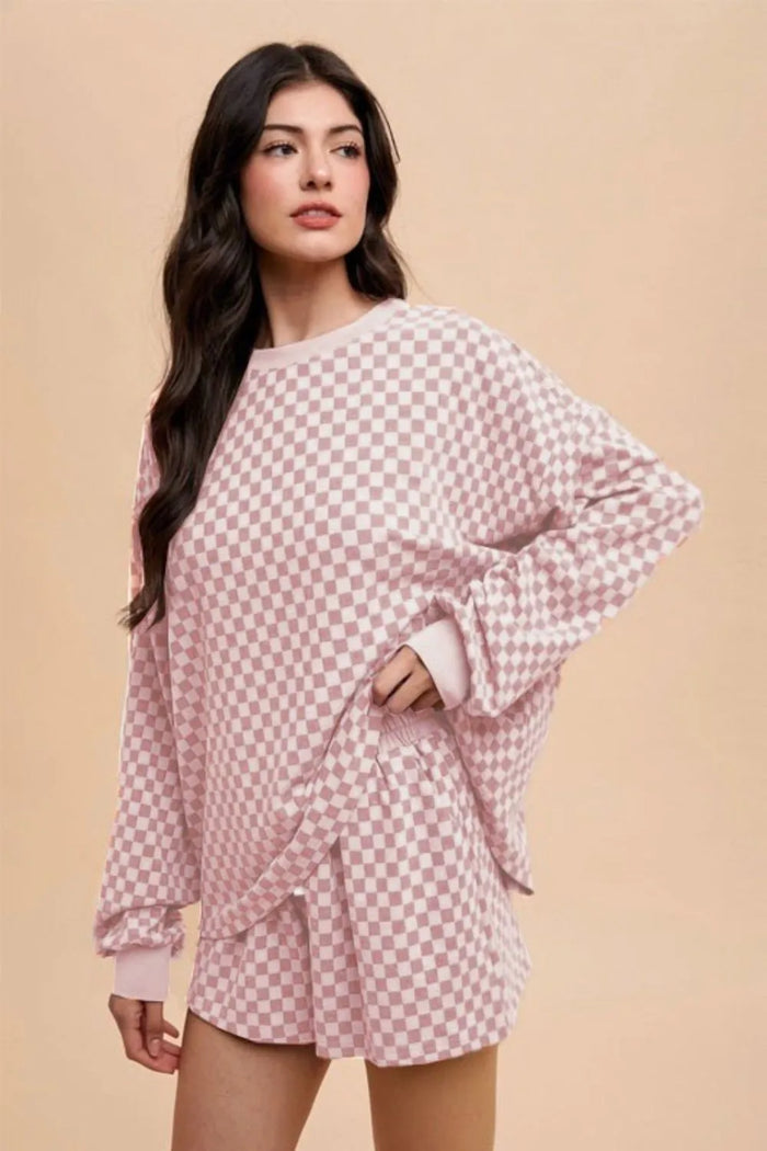 Annie Wear Checkered Round Neck Top and Drawstring Shorts Set - Lilixa.store