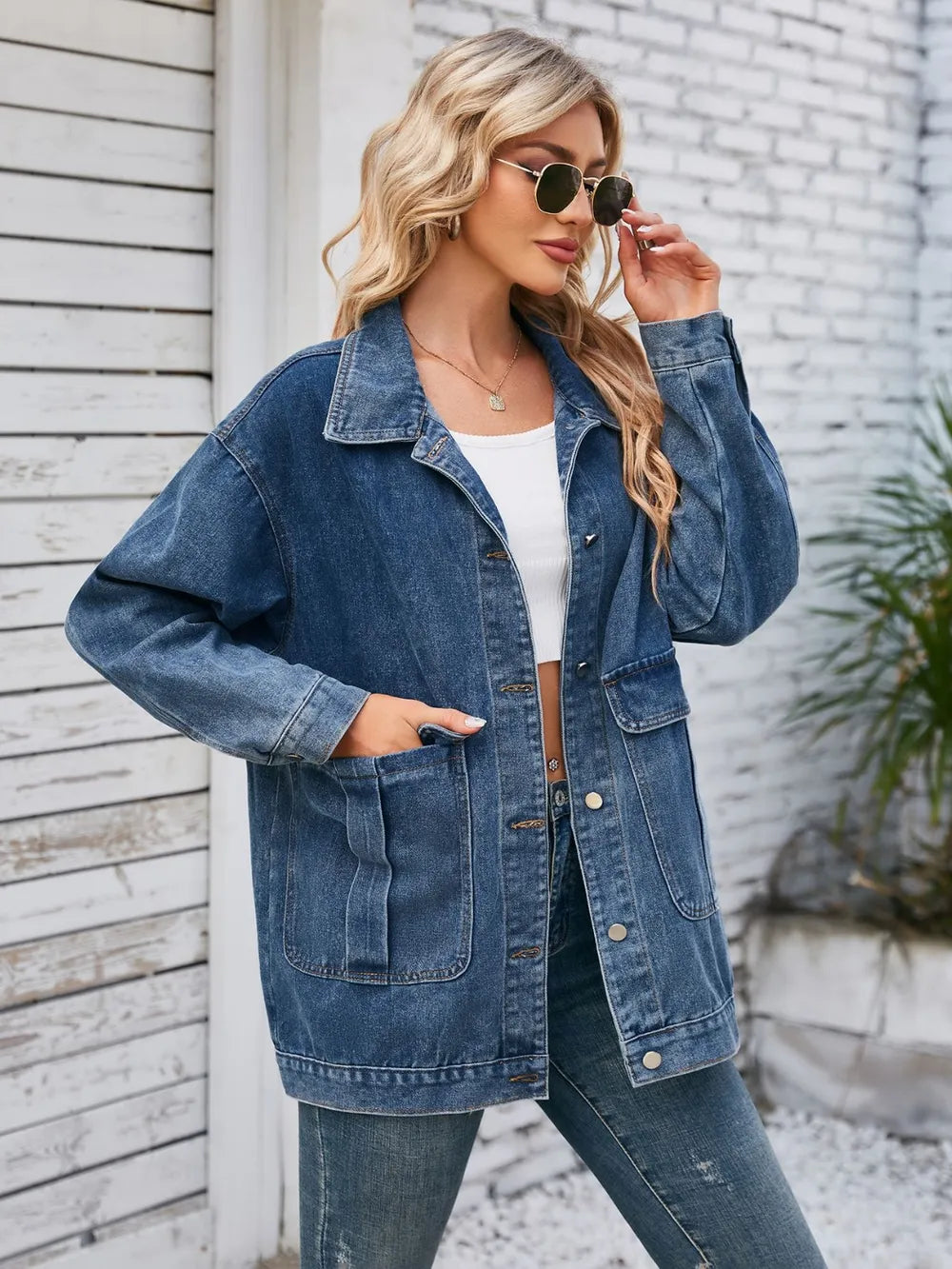 Button Up Long Sleeve Denim Jacket - Lilixa.store