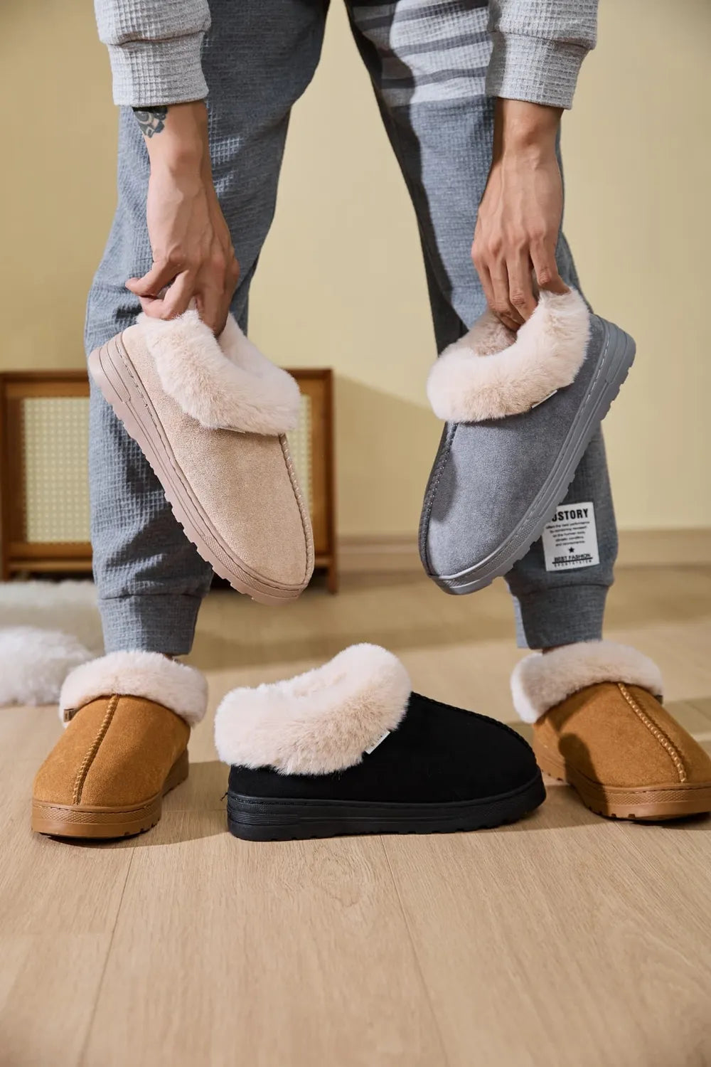 Faux Fur Round Toe Platform Slippers - Lilixa.store