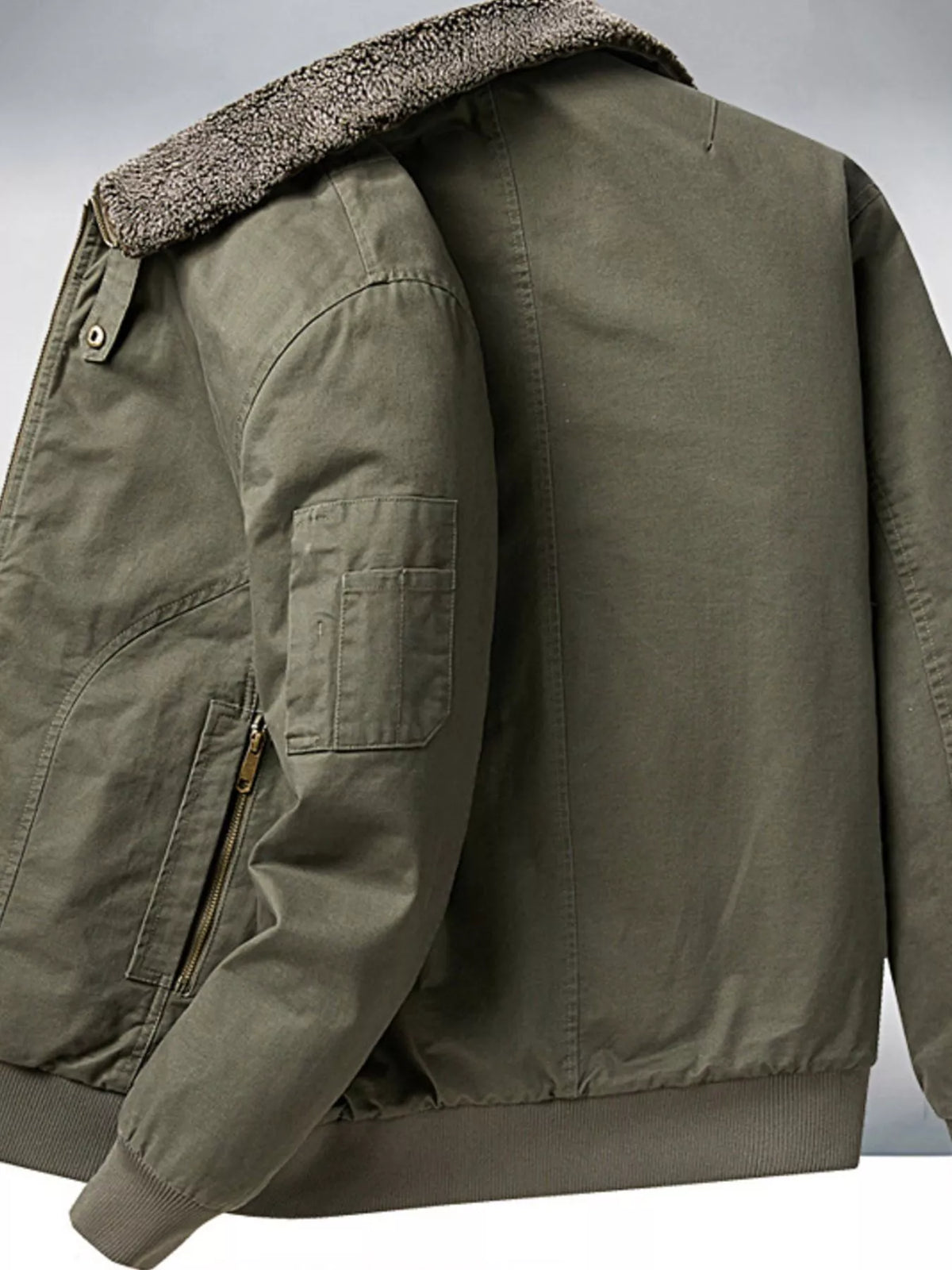 Men's Plus Size Sherpa Lined Zip Up Jacket - Lilixa.store