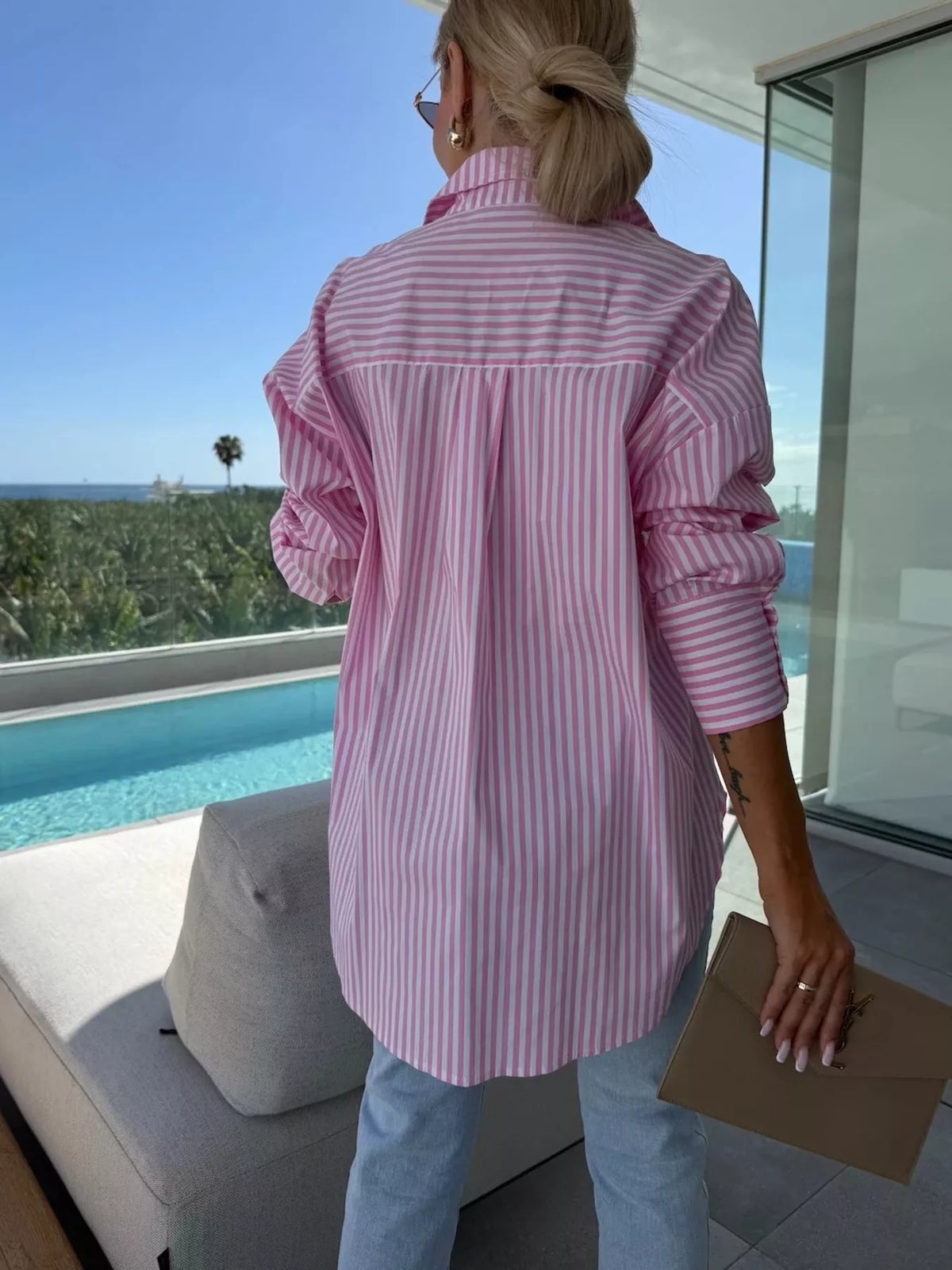 Striped Button Up Long Sleeve Shirt, view 2