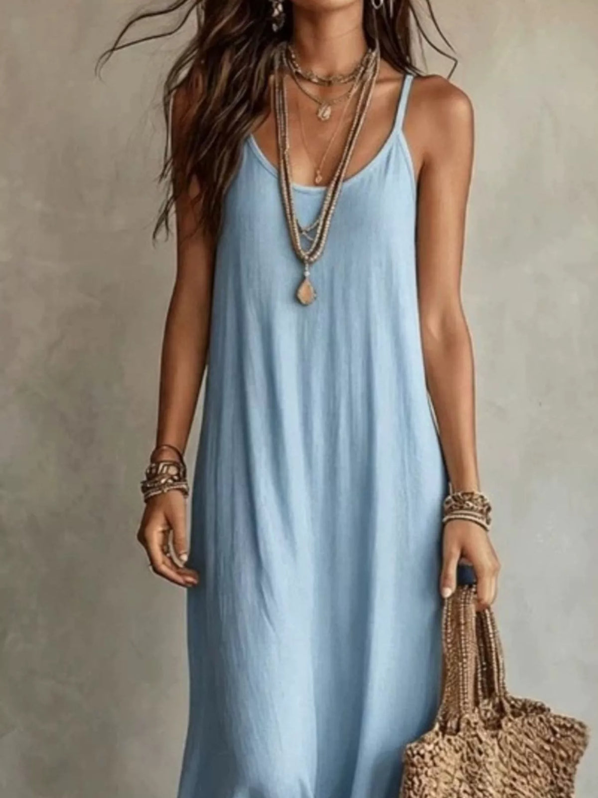 Full Size Scoop Neck Spaghetti Strap Maxi Dress Plus Size - Lilixa.store