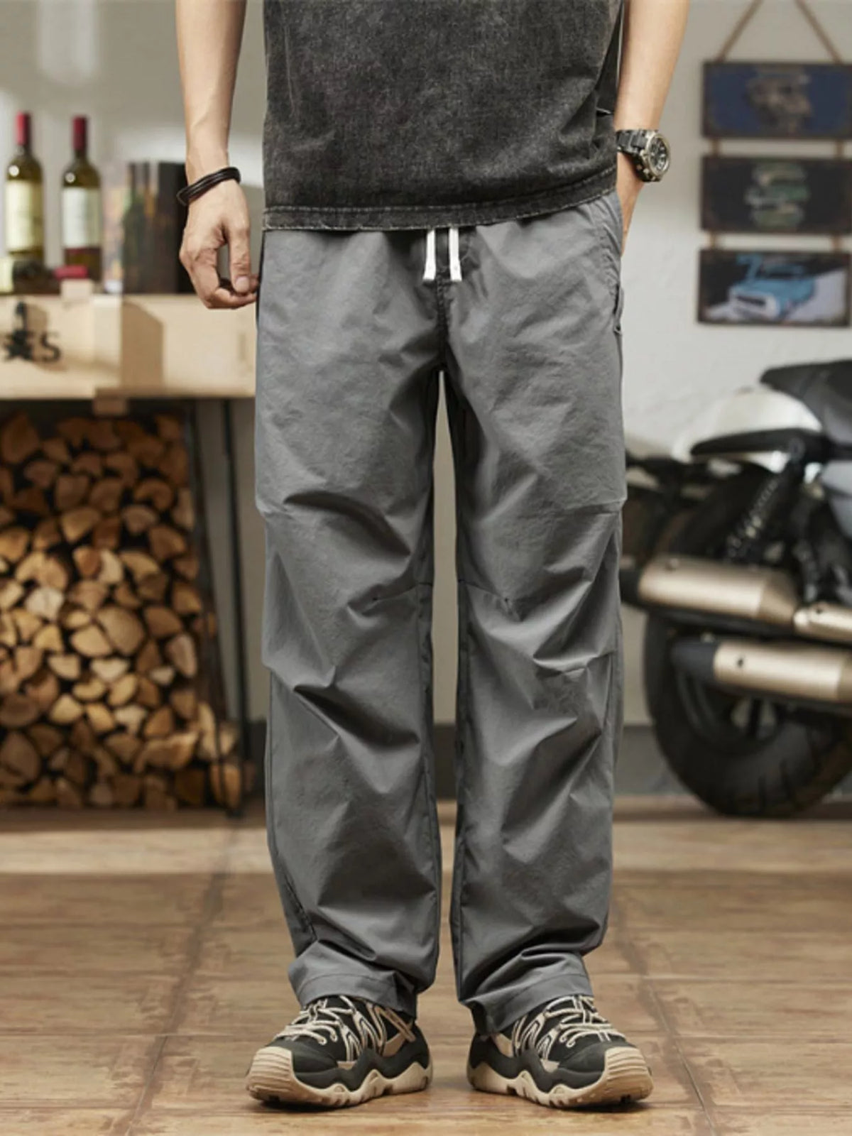 Men's Plus Size Casual Relaxed Fit Drawstring Pants in Dark Gray