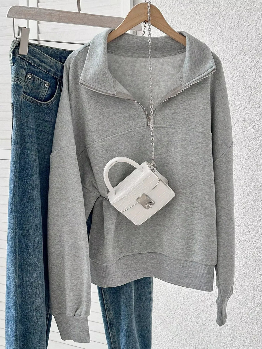 Quarter-Zip Dropped Shoulder Sweatshirt - Lilixa.store