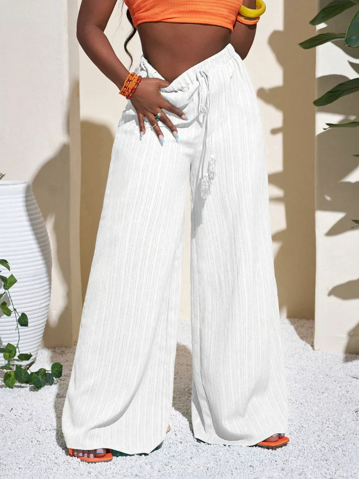 Wide-Leg Pants with Drawstring - Lilixa.store