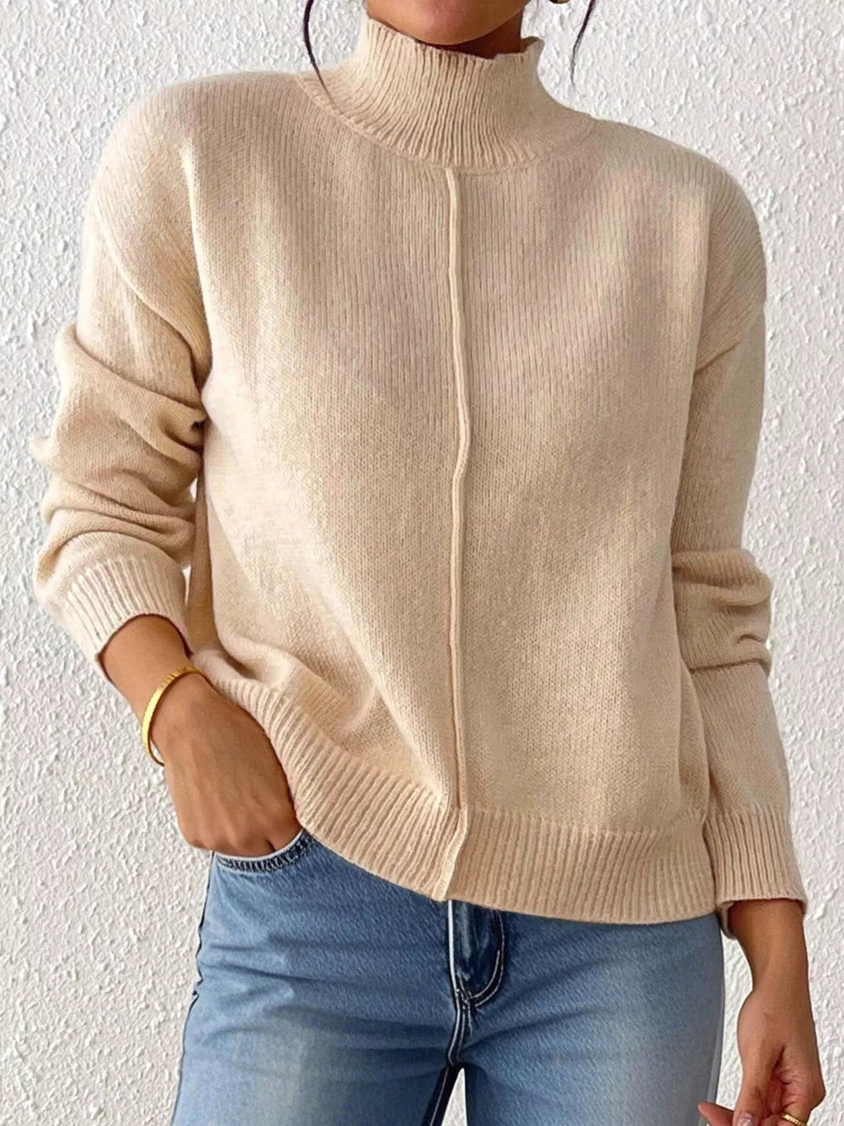 Center Seam Detail Turtleneck Sweater - Lilixa.store