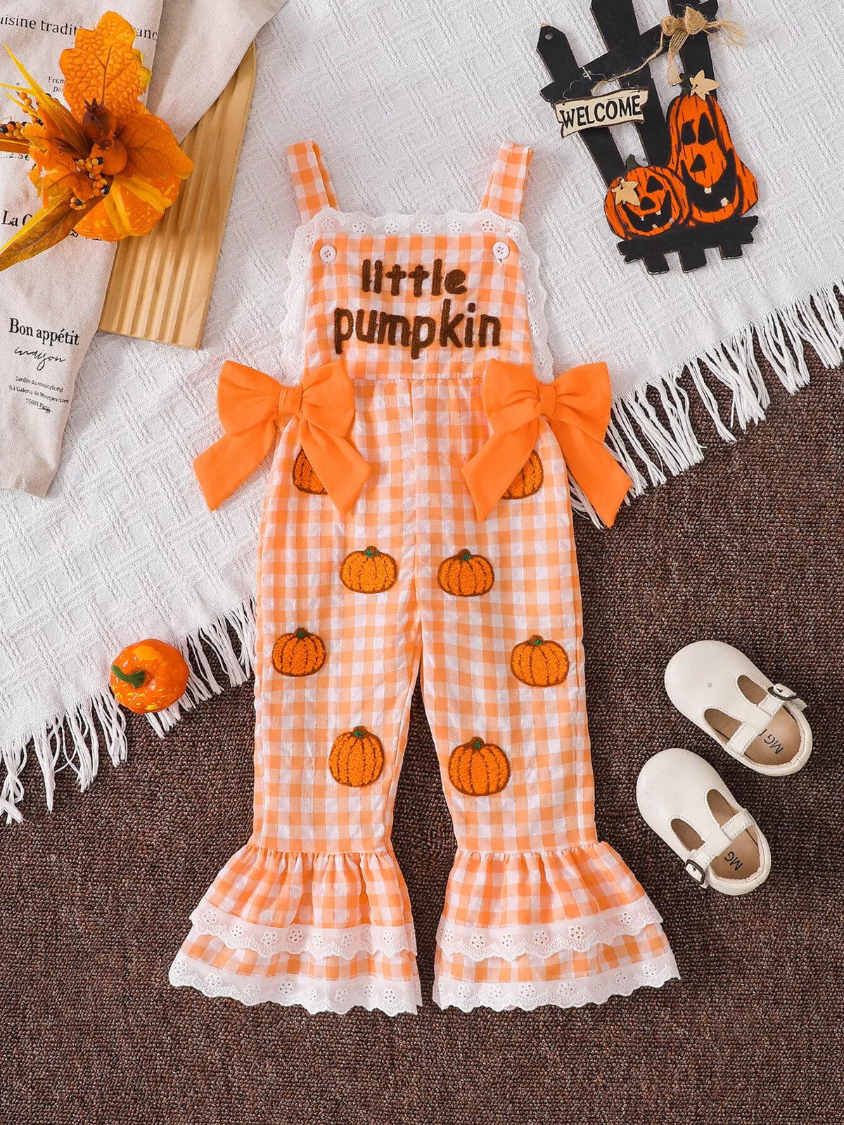 Children's Little Pumpkin Gingham Ruffle Hem Jumpsuit - Lilixa.store