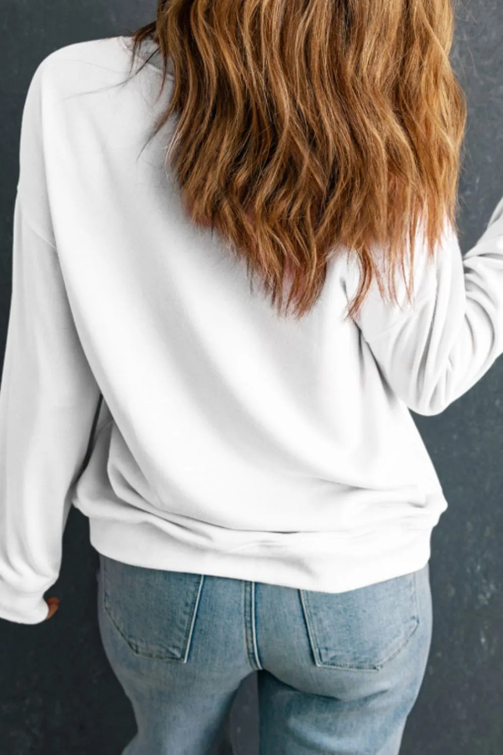 Valentine's Day Heart Round Neck Long Sleeve Sweatshirt in White, view 3