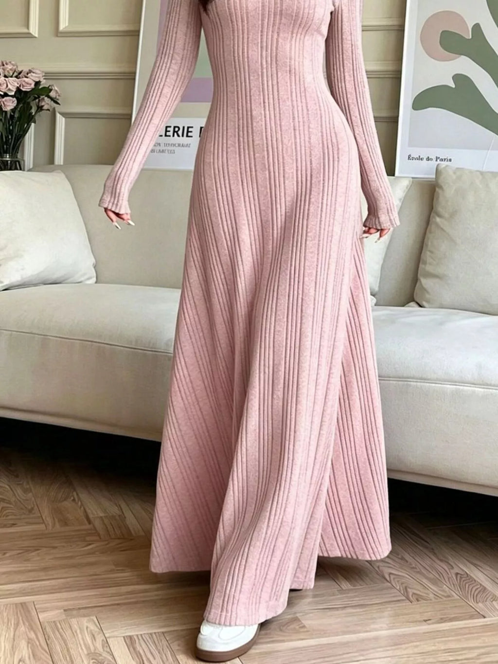 Long Sleeve Ribbed Knit Dress - Lilixa.store