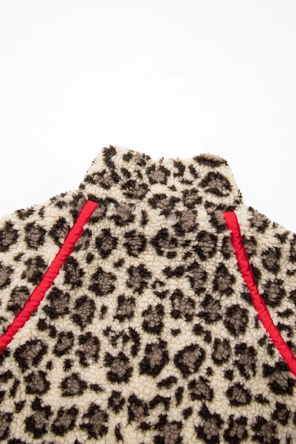 Leopard Print Zip-Up Red Accents Pockets Sweatshirt, view 14