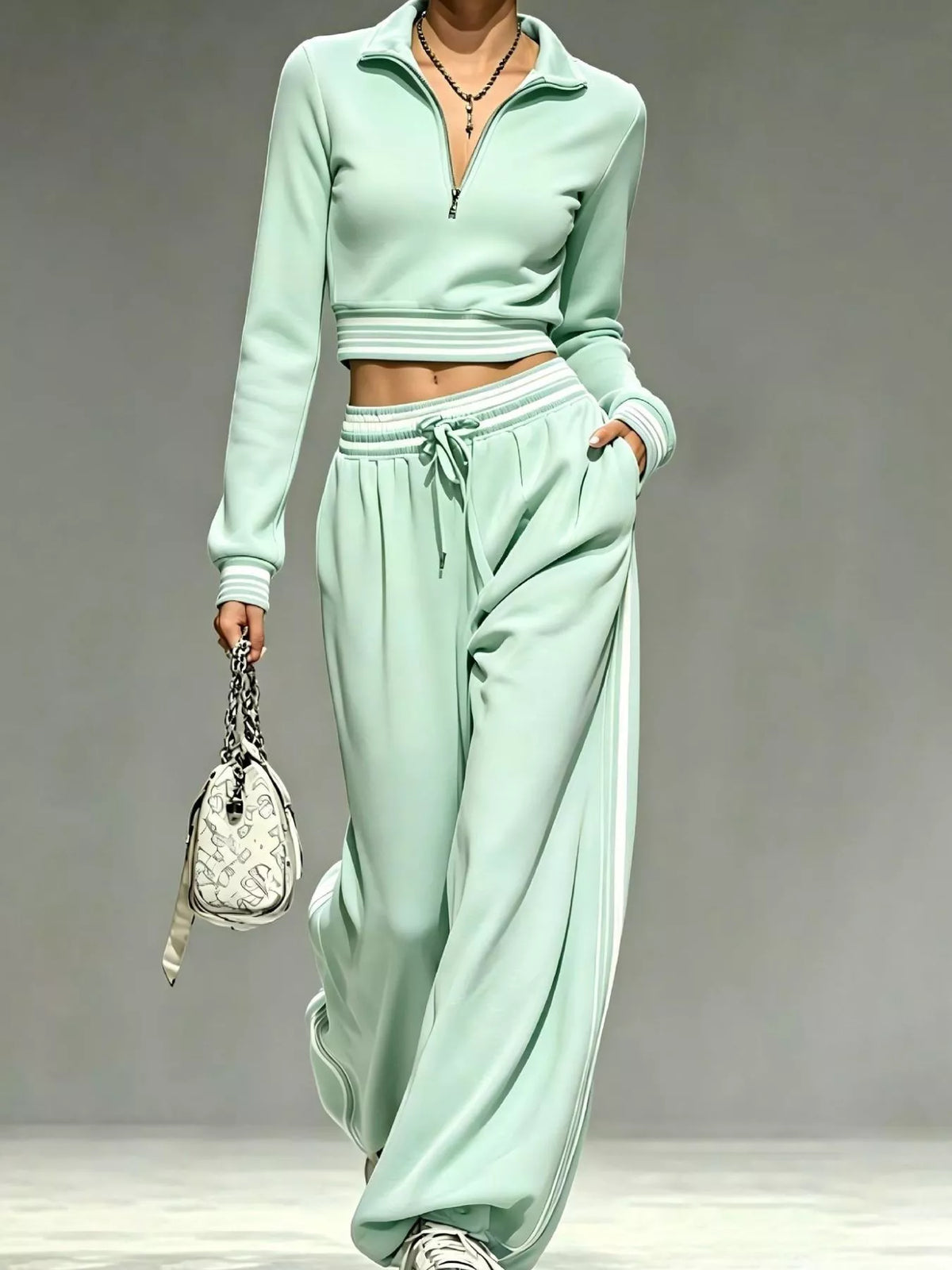 Full Size Half Zip Cropped Top and Pants Set Plus Size - Lilixa.store