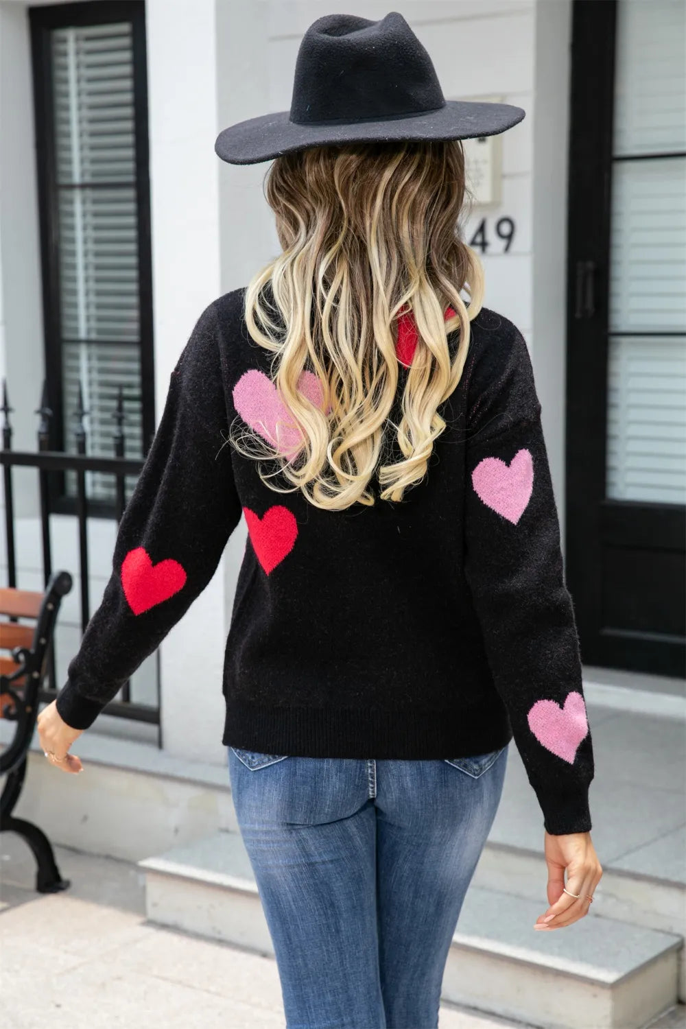 Angel Wings Heart Round Neck Droppped Shoulder Sweater, view 16