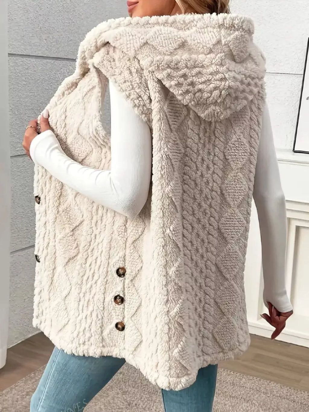 Button-Down Sherpa Hooded Vest Coat - Lilixa.store